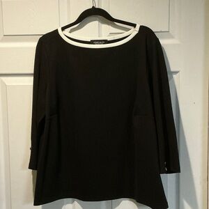 Jones New York - Black Boatneck Long-Sleeve Top with White Trim